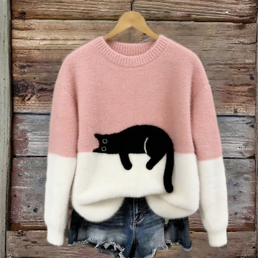 Sweat d’hiver doux à motif chat délicat