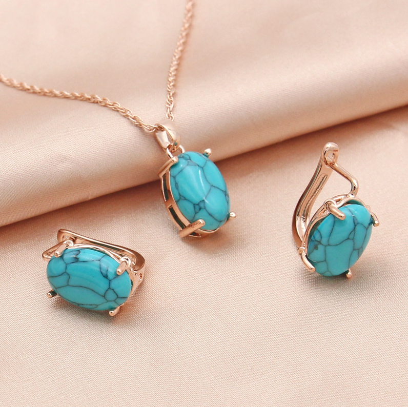 Boucles d'oreilles vintage et collier turquoise