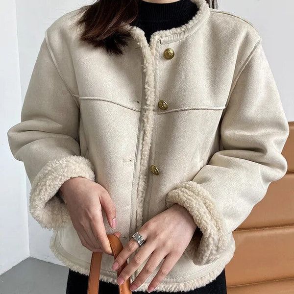 Sophie™ | Suede Button-Up Teddy Jacket